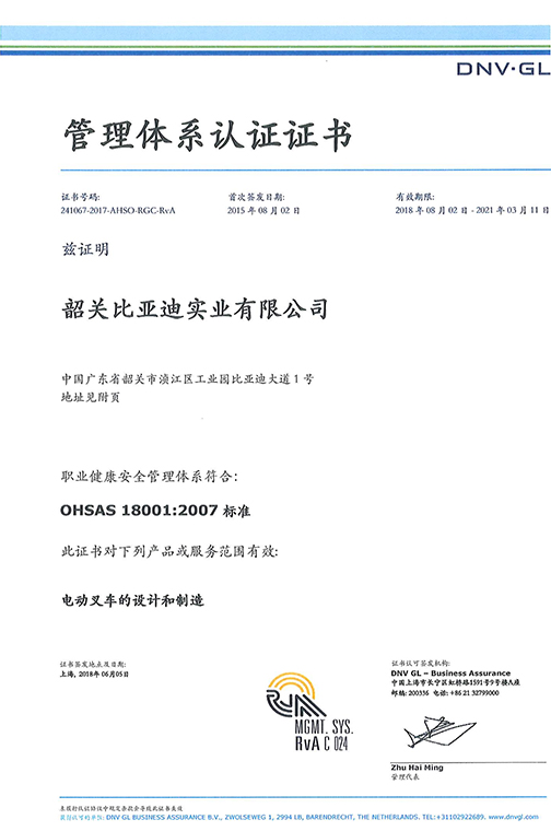 乐清市OHSAS 180012007 证书_00